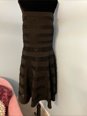Strapless Black Lace-Panel A-Line Dress